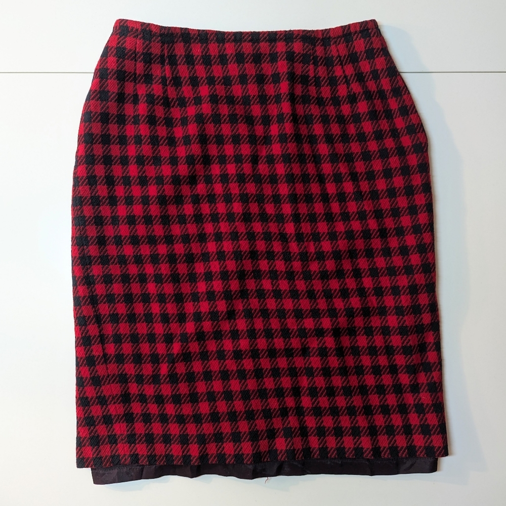 Liz Claiborne Red Houndstooth Wool Pencil Skirt